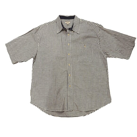 Bugle Boy Vintage Mens 2XL Short Sleeve Blue White Button Collared Plaid Shirt - Picture 1 of 5